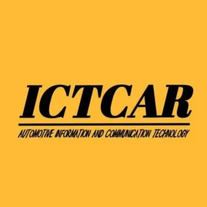 لوگوی برند ICTCar با طراحی مدرن در زمینه فناوری اطلاعات و ارتباطات خودرو